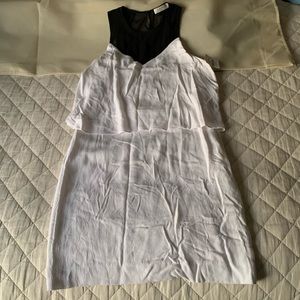 SANDRO PARIS White Tiered Dress Black Mesh Yoke